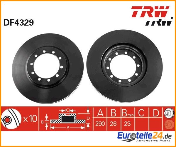 2 St. Bremsscheibe Trw DF4329 FüR Renault Trucks Renault-image