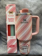 Stanley x Target Chrsitmas 2025 Tumbler 40oz Strawberry Twist (PINK) w/Straws! 
