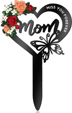 Memorial Grave Markers for Mom Heart Shape Metal Cemetery Stake Decoration
