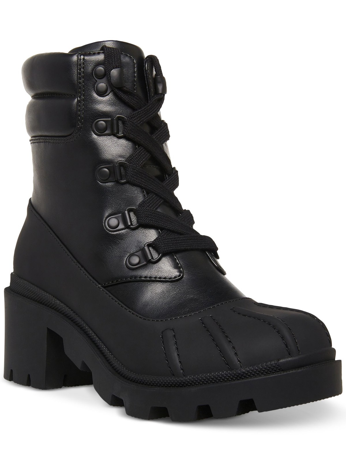 MADDEN GIRL Womens Black Bubbles Round Toe Block Heel Zip-Up Duck Boots 6 M 7590₽