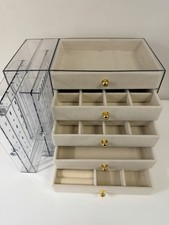 Acrylic 7-Drawer Jewelry Organizer Box, Velvet Lined, Stackable Beige/Clear