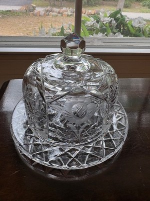 Vintage Cut Crystal Flower Etched Glass Covered Butter Cheese Dome w/ Underplate