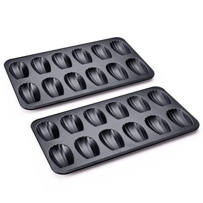 Heavy Duty Nonstick 2 Pack Dark Gray Madeleine Cake Pan 12-Cavity Set