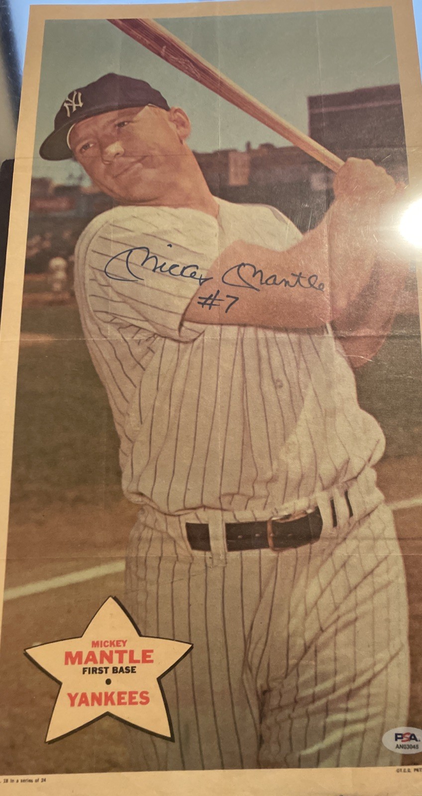 Mickey Mantle Autographed #7 1968 Topps Poster #18 PSA/DNA Certified