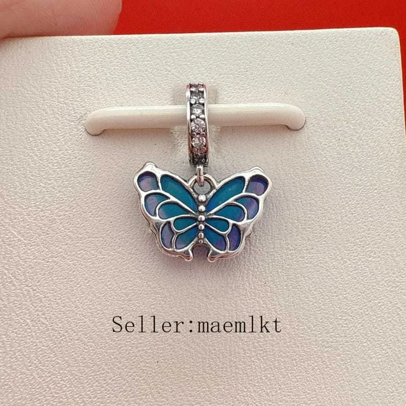 Nuevo Dije Colgante Mariposa Cristal Murano Azul Plata de Ley 925, Dije Mariposa Foto 4 de 4