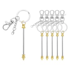 6Pcs Beadable Keychain Bars, Metal Beaded Keychain Blank Bead, Gold
