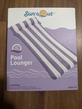 New Suns Out Pool Lounger Float 70 L x 30 W Inflatable Purple White Age14