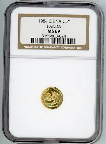 1984 GOLD PANDA 5Y 5 YUAN 5-Y  1/20 Oz. NGC MS69 MS-69 CHINA Older Holder !!
