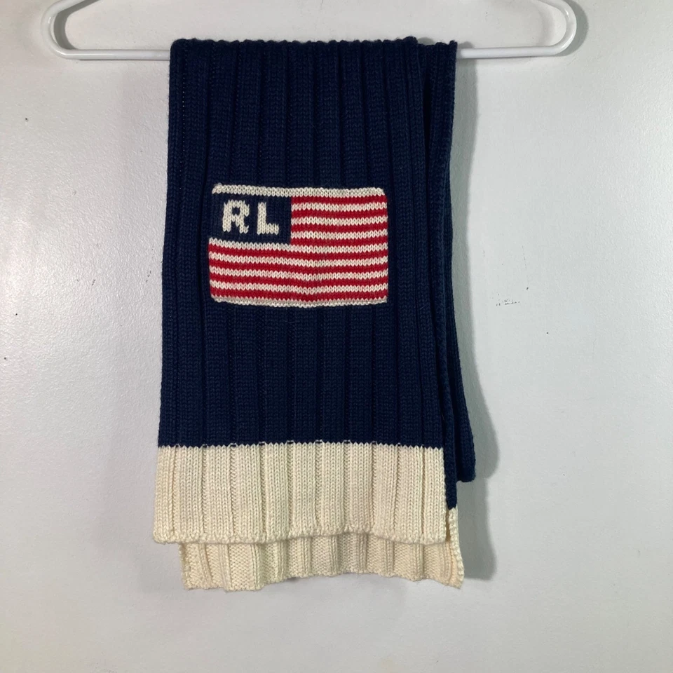 Polo Jeans Co Ralph Lauren Tejido Bandera Bufanda Azul Marino Rojo Blanco Acrílico Mezcla Lana 65" Foto 2 de 4