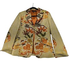 Anne Klein New York Silk Jacquard Floral Bamboo Blazer Gold Orange Size 10