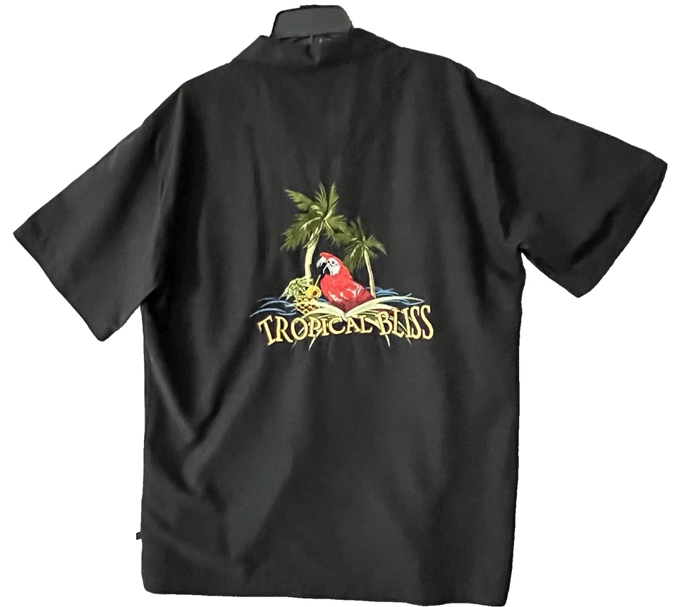 Solitude Hawaiian Men's Shirt Tropical Bliss  Embroidered Parrot  Black Size L - Image 4 of 4