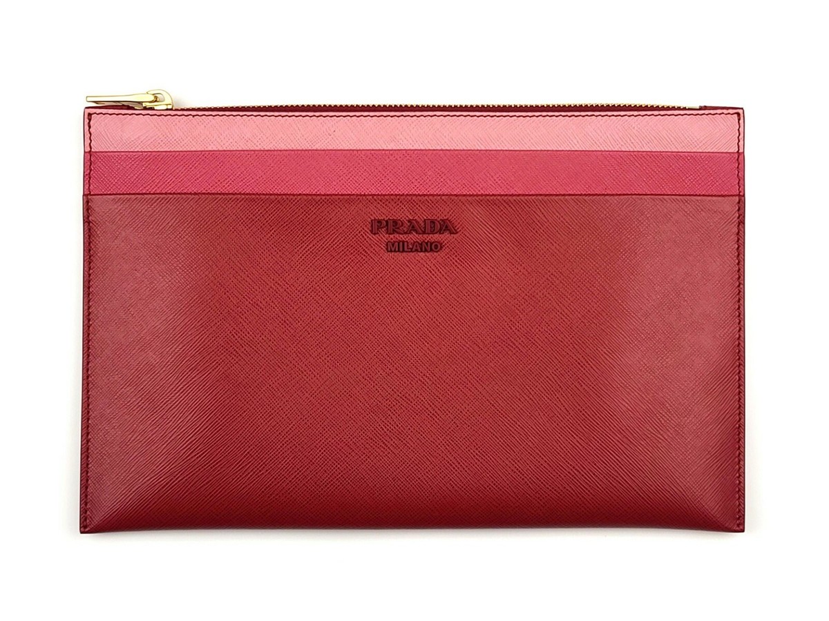 PRADA Tri-Color Saffiano Leather Zippered Portfolio Clutch