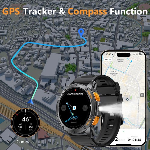 2025 Military GPS Smart Watch (Answer/Make Calls) Bluetooth With LED Flashlight - Picture 14 of 25
