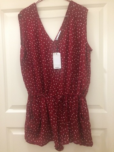 tuta jumpsuit rosso scuro pois Mango tg L, scollo a V, viscosa legera,  lacci | eBay