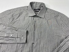 John Varvatos Star USA Dress Shirt SLIM FIT Gray Check Button Down 16.5 34/35