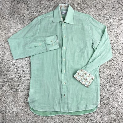 Sebastien James Shirt Mens Small Flip Cuff Green Lightweight Long Sleeve Dress