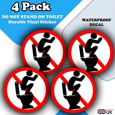 MORE THIS WAY EXTRA Do Not Stand on Toilet Stickers - 4 Pack - 85mm - Bathroom Safety Vinyl Decals