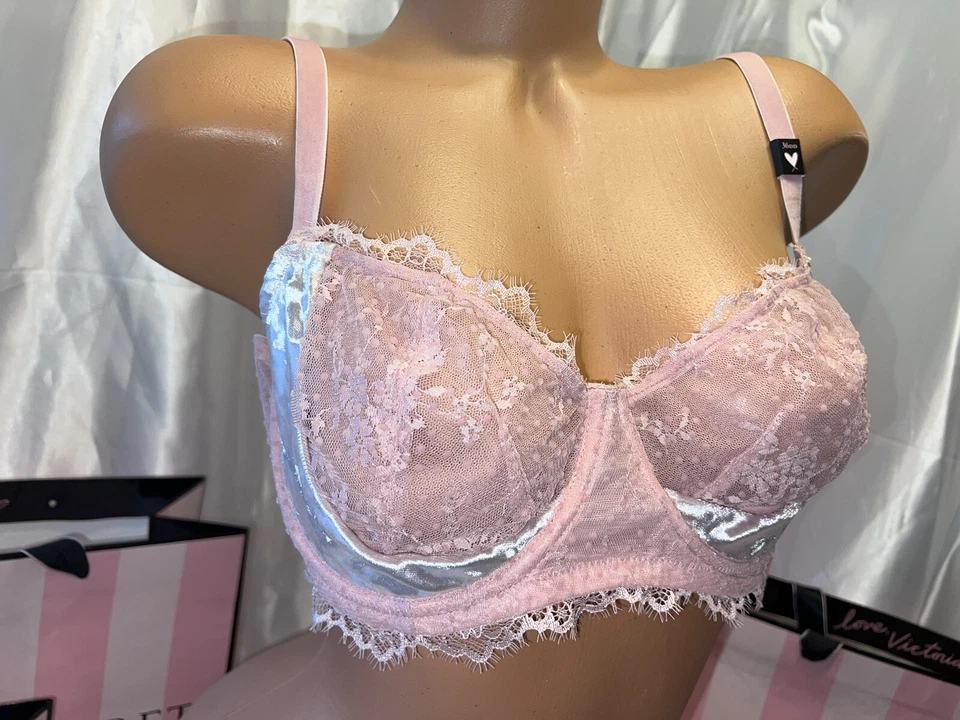 Sujetador Victorias Secret Dream Angels terciopelo aplastado y encaje rosa 36DD Foto 2 de 4
