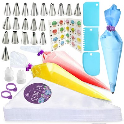 Disposable Piping Bags and Tips Set 100Pcs 12 Inch Pastry Bags and Tips Cake ...