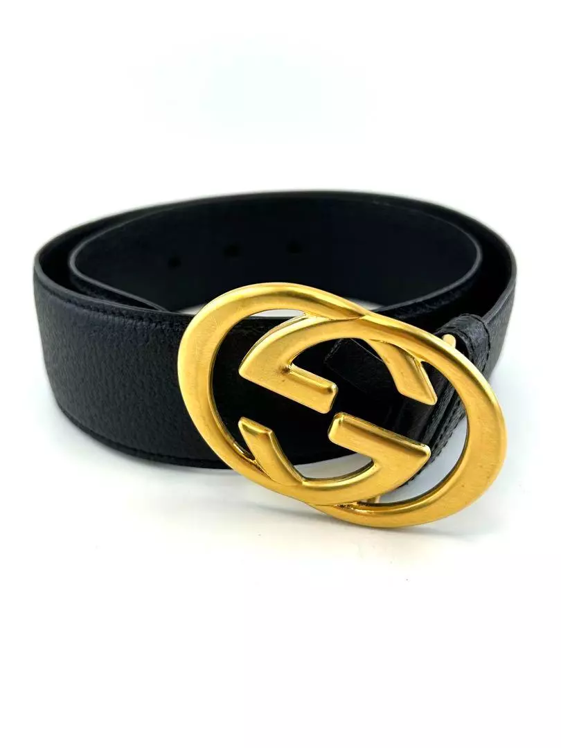 Ceinture GUCCI à emboîtement double G cuir noir or 65/26 3 trous Made in Italy