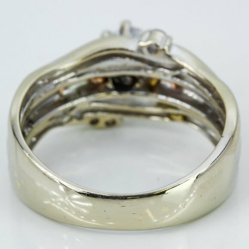 14K Tri-Color Gold and Solitaire CZ Cubic Zirconia Flower with Leaves Ring - Picture 4 of 4