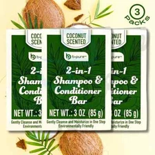 3 - b-pure 2 In 1 Shampoo & Conditioner Bar Coconut Scented 3oz
