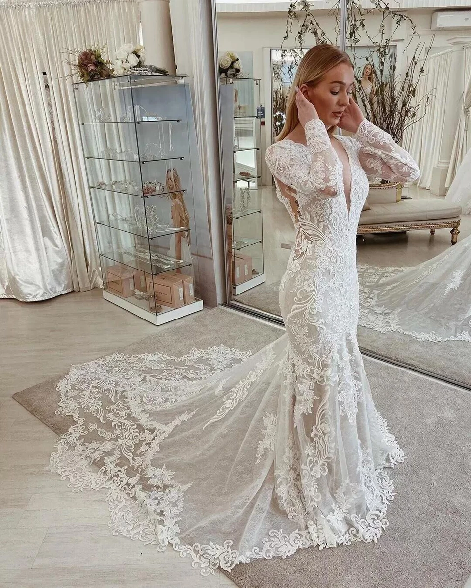 Silver long sleeve wedding dress clearance