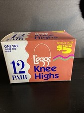 VINTAGE DEADSTOCK 6 Pairs Of L  eggs Knee High Nylons Nude Sheer Toe One Size
