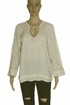 Odd Molly Floral Embroidered Long Sleeve Peach Ruffle Tie Front Blouse Top M 2