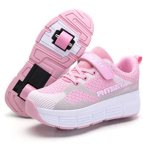 SNEAKERS SCARPA DA GINNASTICA CON ROTELLE PATTINI ROLLER ADULTO BAMBINO - Picture 5 of 9