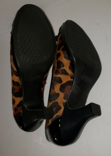 NURTURE leopard Print Calf Hair Patent Peeptoe bow Comfort Heels Pumps 9 NWOB - Picture 7 of 10