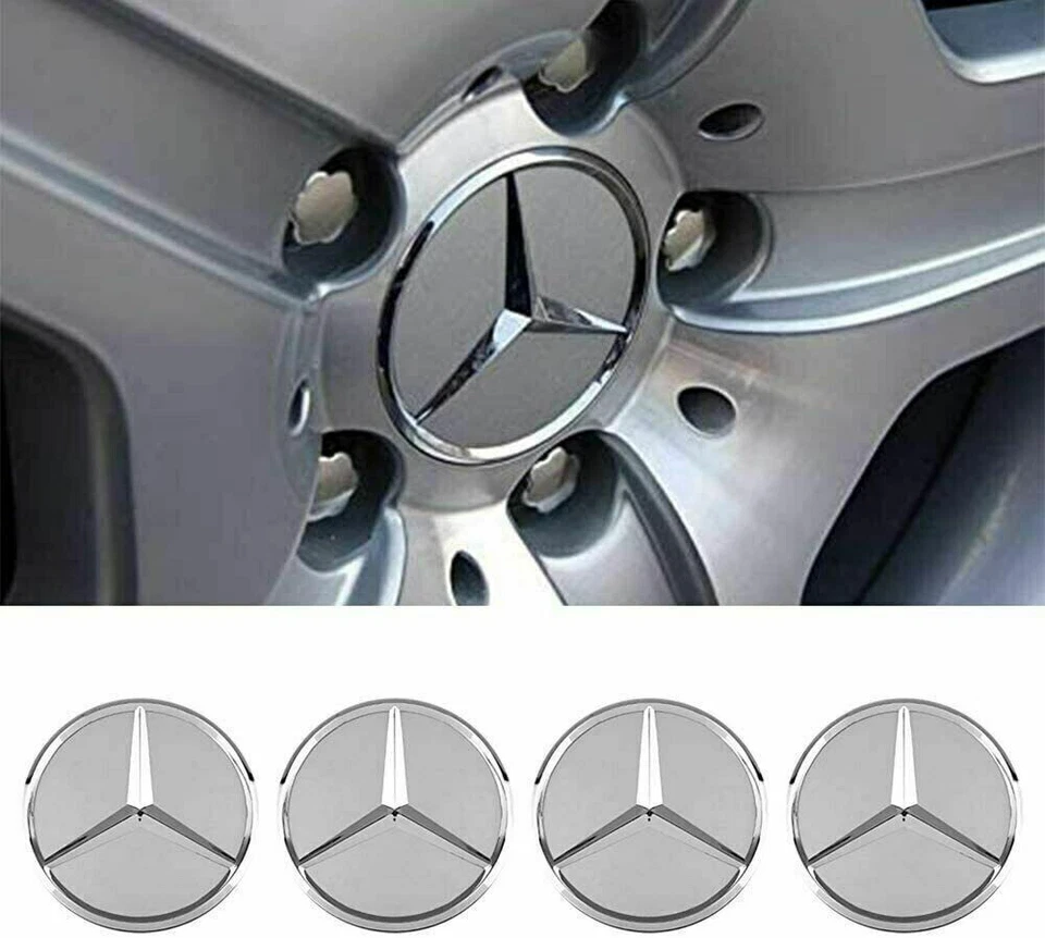 4PCS Silver Wheel Center Hub Caps Chrome  Rim Hub 75mm Fit For Mercedes Benz Foto 2 de 4
