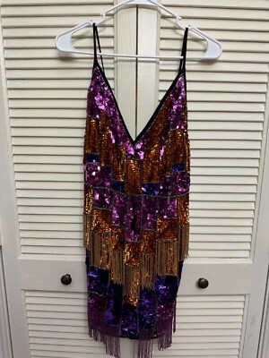 Asos Edition Chevron Sequin Dress Asos Sequin High Neck Mini Dress With  Fringe In Orange Floral