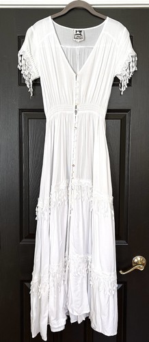 Jaase White Boho Full skirt Button Up 
