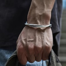 Unique Twisted Wire Mens Open Bangle Bracelet...