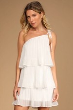 Lulus Blowing Kisses White Pleated One Shoulder Mini Dress Size XS