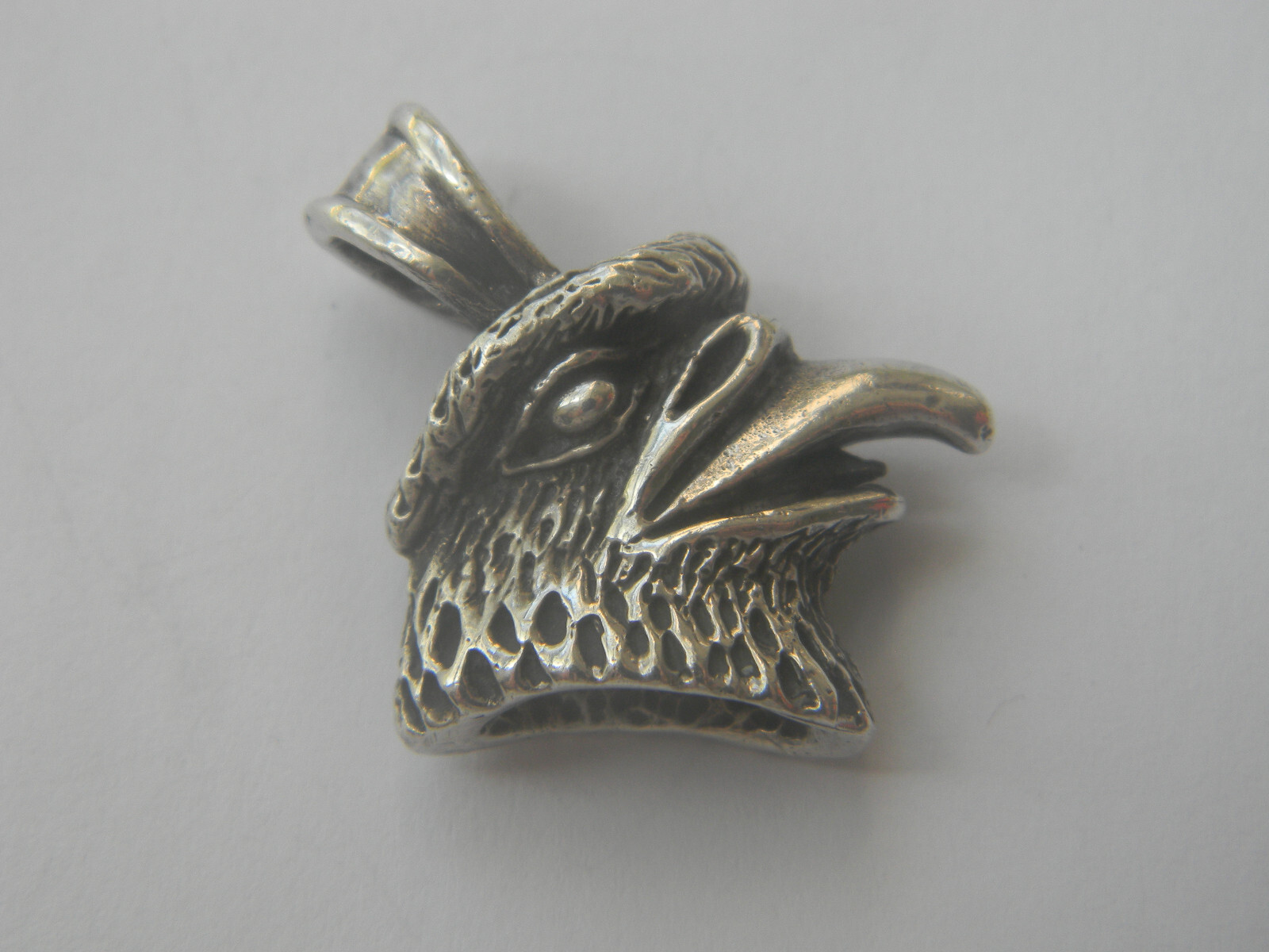 Heavy 3-D Engraved Eagle Head Solid 925 Sterling … - image 1