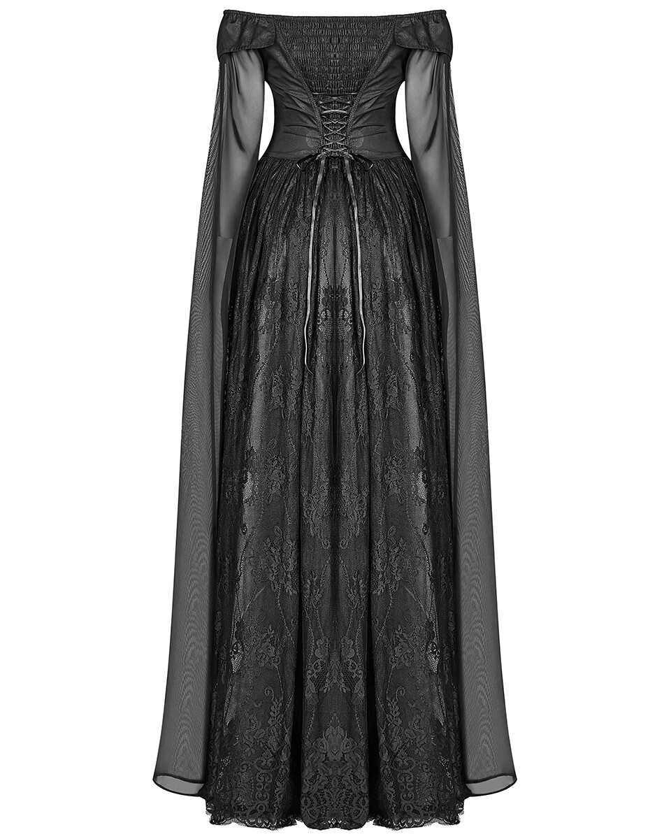 Punk Rave Gothic Wedding Dress Long Black Lace Witch Steampunk