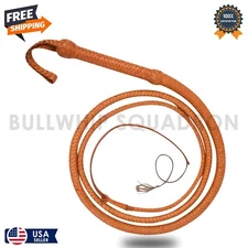 BULL WHIP 08 Feet long 16 Plaits Cow Hide Leather CUSTOM BULLWHIP TAN