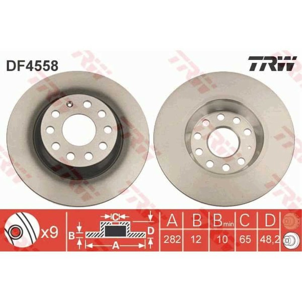 TRW 2X Bremsscheibe Hinten 282 Voll FüR VW Touran 1T1 1T2 Golf VI 5K1-image