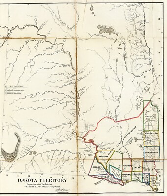 1866 Map of the Dakota Territory - Historic Wall Art Poster Print Decor