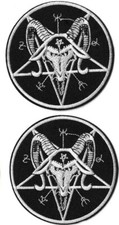 Pentagram Lot of 2 Devil Evil Goat Skull Patch Round Embroidered Iron or Sew On
