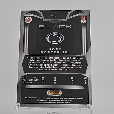 2023 Joey Porter Jr Panini Chronicles -Black- Draft Picks