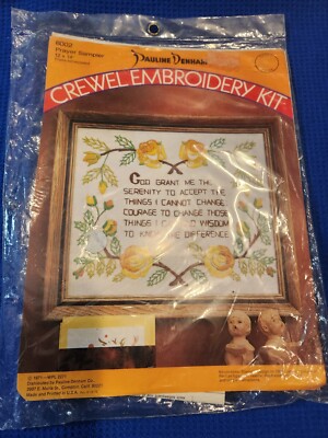 Crewel Embroidery Kit Serenity Prayer Sampler Linen Pauline Denham 6002 12x14