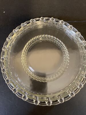 Orchard Glass 4 RICHELIEU Clear Luncheon Plates 9  Lacy Edge open/loop ball