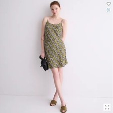 New J Crew Women Green Floral Dark Loden Spaghetti Strap Mini Slip Dress 6 8