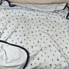 VTG Carters Just One You Blue Baby Blanket With Green Crabs Sailboats Anchor Q1