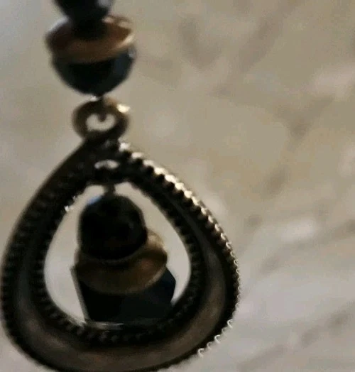 Vintage Premier Design Jewelry, Copper Moon Earrings With Black Glass - Image 4 of 4