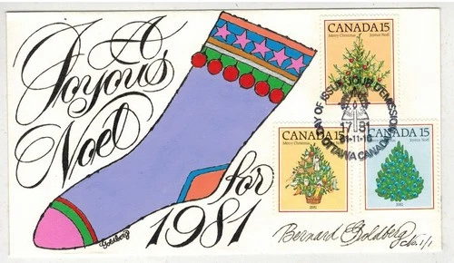 GOLDBERG HANDPAINTED CANADA 1/1 CHRISTMAS FDC VARIETY LAVENDER STOCKING 1 MADE