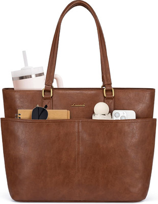 Work Tote Bags for Women, Vintage Leather 15.6 Inch Laptop Bag with Large Cup Ho